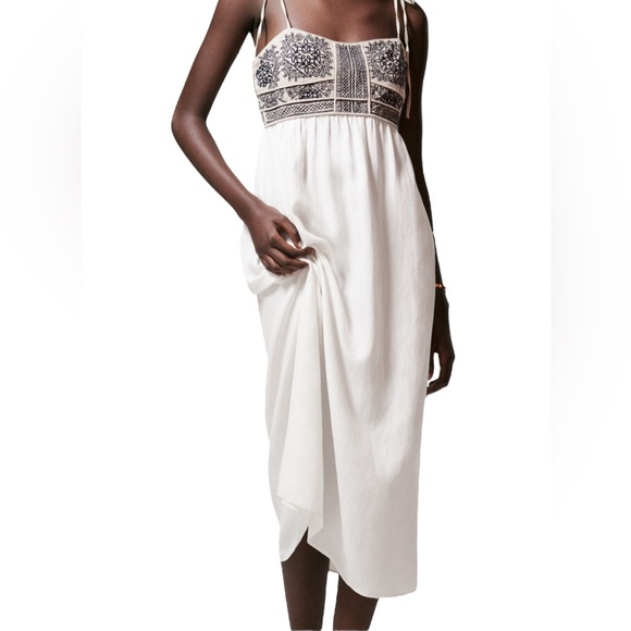 Zara Dresses Zara Embroidered Linen Blend Dress Poshmark